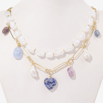 Bijoux Bar Multi Color Stone Gold Tone Strand Necklace
