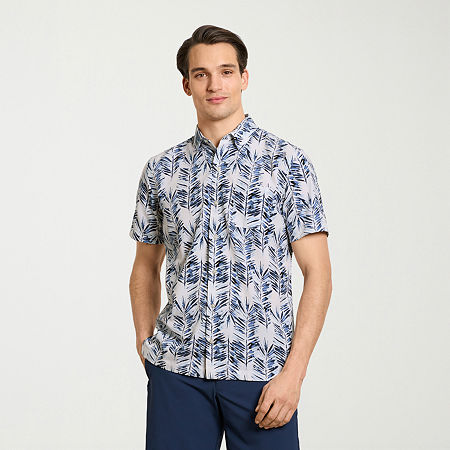 Van Heusen Weekend Mens Short Sleeve Camp Shirt, Small, Blue