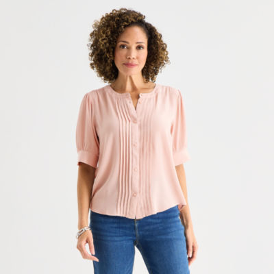 Liz Claiborne Womens Crew Neck Short Sleeve Blouse