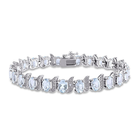 Genuine Aquamarine and Diamond-Accent Sterling Silver Bracelet