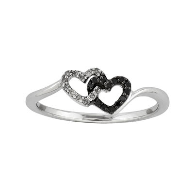 1/10 CT.T.W. Natural White and Color-Enhanced Black Diamond Double-Heart Ring