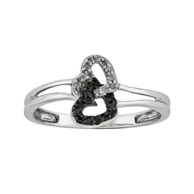 1/10 CT.T.W. Natural White and Color-Enhanced Black Diamond Double-Heart Ring