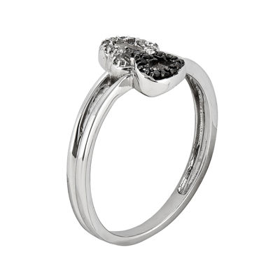 1/10 CT.T.W. Natural White and Color-Enhanced Black Diamond Double-Heart Ring