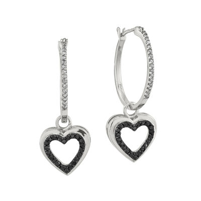 1/3 CT.T.W. Natural White and Color-Enhanced Black Diamond Sterling SIlver Heart Hoop Earrings