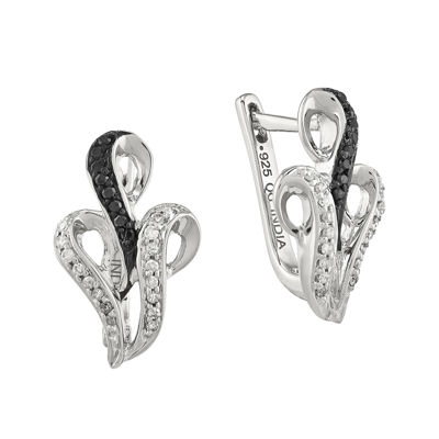 1/5 CT.T.W. Natural White and Color-Enhanced Black Diamond Sterling SIlver Hinged Earrings