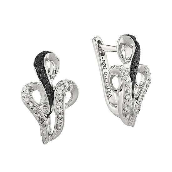 1/5 CT. T.W. White and Color-Enhanced Black Diamond Sterling Silver Hinged Earrings