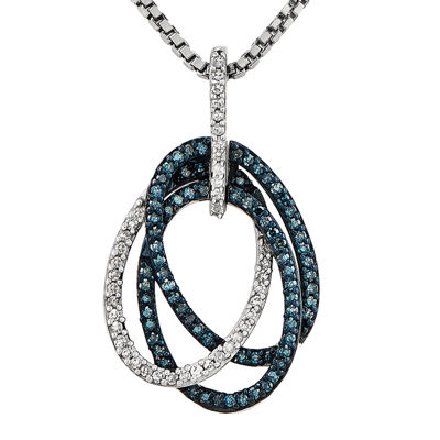 1/4 CT.T.W. Natural White and Color-Enhanced Blue Diamond Sterling SIlver Oval Pendant Necklace