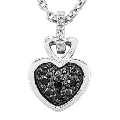 Natural White and Color-Enhanced Black Diamond-Accent Sterling SIlver Heart Pendant Necklace