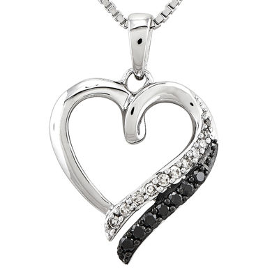 1/ CT.T.W. Natural White and Color-Enhanced Black Diamond Sterling SIlver Heart Pendant Necklace