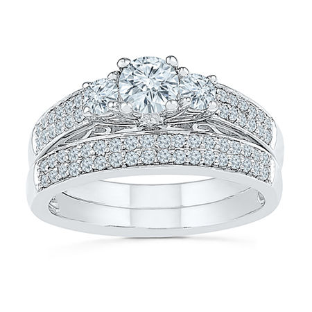 Womens 1 CT. T.W. Natural White Diamond 10K White Gold Round Bridal Set, 9, White
