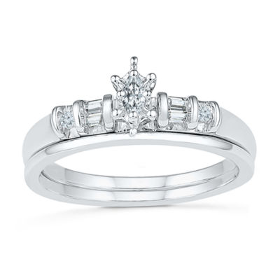 Womens 1/5 CT.T.W. Natural Diamond 10K White Gold Bridal Set