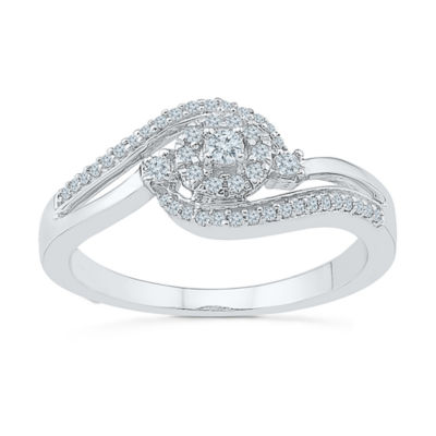 Promise My Love Womens 1/5 CT. Natural White Diamond Sterling Silver Round Side Stone Halo Promise Ring