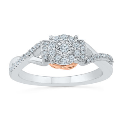 Womens 1/4 CT. T.W. Natural White Diamond Sterling Silver Round Side Stone Promise Ring