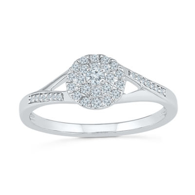 Promise My Love Womens 1/5 CT. Natural White Diamond Sterling Silver Round Side Stone Promise Ring