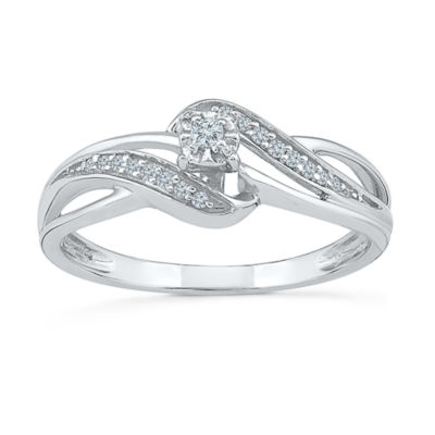 Promise My Love Womens 1/10 CT. T.W. Natural White Diamond Sterling Silver Round Bypass  Promise Ring
