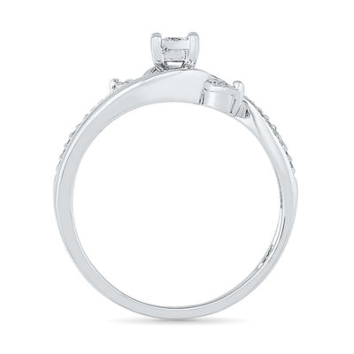 Promise My Love Womens 1/6 CT. T.W. Natural White Diamond Sterling Silver Round Side Stone 3-Stone Promise Ring