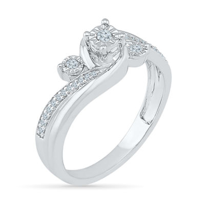 Promise My Love Womens 1/6 CT. T.W. Natural White Diamond Sterling Silver Round Side Stone 3-Stone Promise Ring