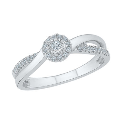 Womens 1/5 CT. Natural White Diamond Sterling Silver Round Side Stone Halo Promise Ring