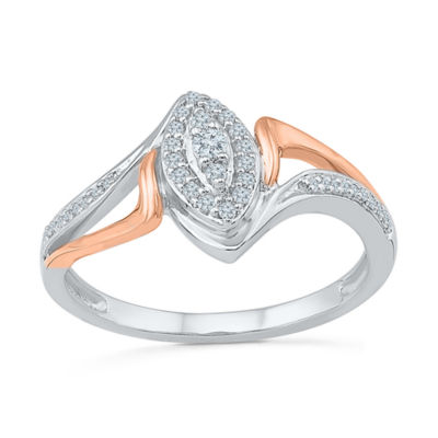 Promise My Love Womens 1/6 CT. T.W. Natural White Diamond Sterling Silver Marquise Halo Promise Ring