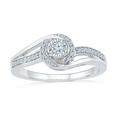 Promise My Love Womens 1/5 CT. Natural White Diamond Sterling Silver Round Side Stone Halo Promise Ring