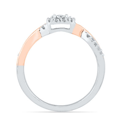 Promise My Love Womens 1/5 CT. Natural White Diamond 10K Rose Gold Sterling Silver Cushion Bypass  Halo Promise Ring