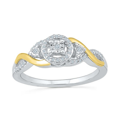 Promise My Love Womens 1/8 CT. T.W. Natural White Diamond 10K Gold Sterling Silver Round Side Stone Halo Promise Ring