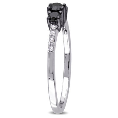 Midnight Black Womens 1/2 CT. T.W. Mined Diamond Sterling Silver Round 3-Stone Engagement Ring