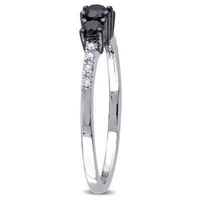 Midnight Black Womens 1/2 CT. T.W. Natural Diamond Sterling Silver Round 3-Stone Engagement Ring