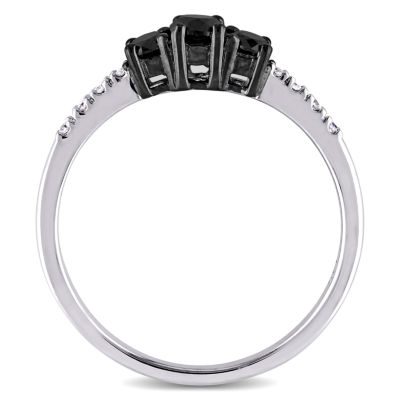 Midnight Black Womens 1/2 CT. T.W. Natural Diamond Sterling Silver Round 3-Stone Engagement Ring