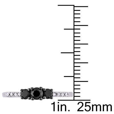 Love Lives Forever Womens 1/2 CT. T.W. Natural Black Diamond Sterling Silver Round 3-Stone Engagement Ring