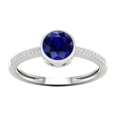 Womens Diamond Accent Genuine Blue Sapphire 10K Gold Promise Ring