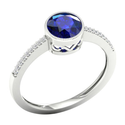 Womens Diamond Accent Genuine Blue Sapphire 10K Gold Promise Ring