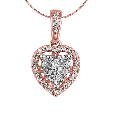 Womens 1/4 CT. T.W. Natural White Diamond 10K Rose Gold Heart Pendant Necklaces