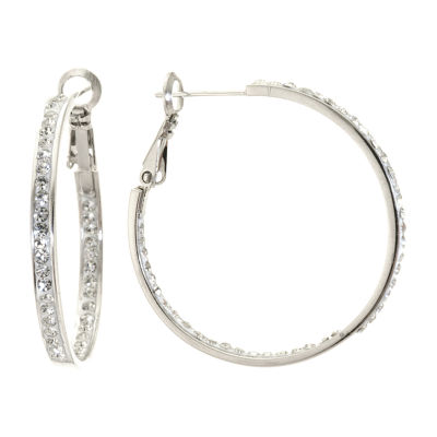 Sparkle Allure Crystal Pure Silver Over Brass Hoop Earrings