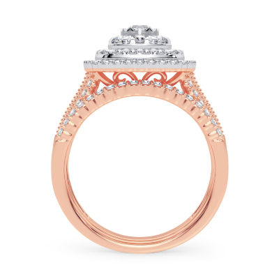 Signature By Modern Bride Womens 1 CT. T.W. Mined White Diamond 10K Rose Gold Cushion Engagement Ring