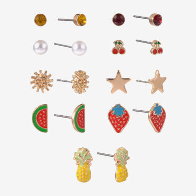 Arizona Fruit Gold Tone Star 9 Pair Earring Set
