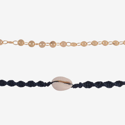 Arizona Blue Shell Gold Tone 9 Inch Cable Flower Ankle Bracelet
