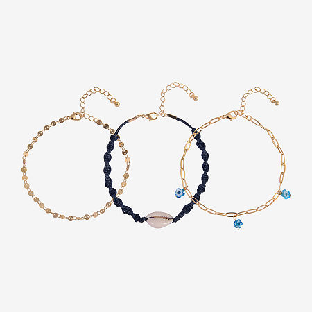 Arizona Blue Shell Womens Gold Tone 9 Inch Cable Flower Ankle Bracelet