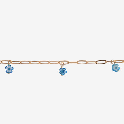 Arizona Blue Shell Gold Tone 9 Inch Cable Flower Ankle Bracelet