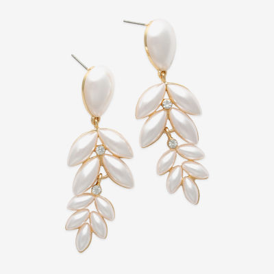 Bijoux Bar Gold Tone White Glass Simulated Pearl Drop Earrings