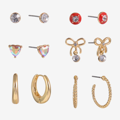 Arizona Gold Tone Gold Tone Bow 6 Pair Earring Set