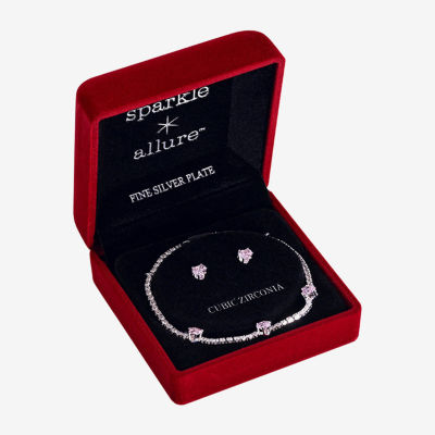 Sparkle Allure Light Up Box Womens Cubic Zirconia Pure Silver Over Brass Heart 2-pc. Jewelry Set