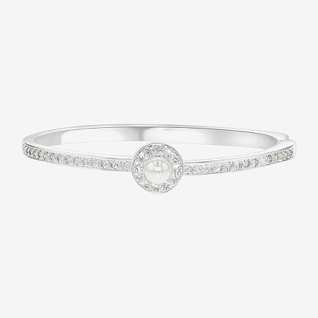 Sparkle Allure Womens Cubic Zirconia Silver Tone Pure Silver Over Brass Oval Bangle Bracelet