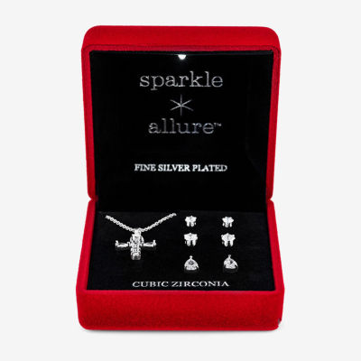 Sparkle Allure Light Up Box Womens Cubic Zirconia Pure Silver Over Brass Cross 4-pc. Jewelry Set