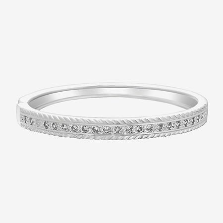 Sparkle Allure Rope Edge Womens Cubic Zirconia Silver Tone Pure Silver Over Brass Bangle Bracelet