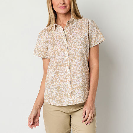 St. John's Bay Tall Womens Short Sleeve Blouse, X-large Tall, Brown