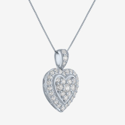 (G-H / I1-I2) Womens 1 CT. T.W. Lab Grown White Diamond 10K White Gold Heart 16 Inch Pendant Necklace
