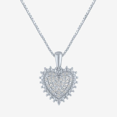 (G-H / I1-I2) Womens 1/10 CT. T.W. Lab Grown White Diamond Sterling Silver Heart 18 Inch Pendant Necklace
