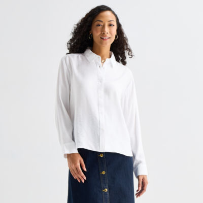 Liz Claiborne Womens Fitted Long Sleeve Regular Fit Button-Down Shirt