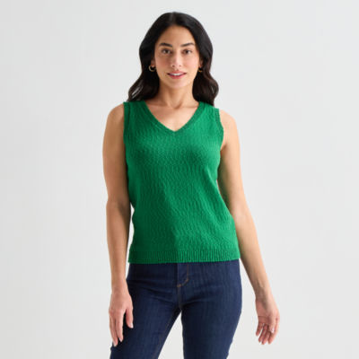 St. John's Bay Womens V Neck Sleeveless Pullover Sweater